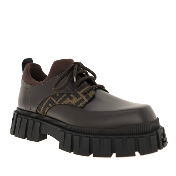 Fendi Force Lace Up Fendi Force Lace-Up FF Panelled Shoes Brown